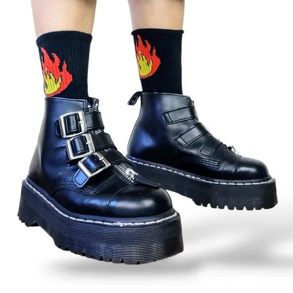 Doctor Martens extremely rare Agyness Deyn straps platform leather creepers boot